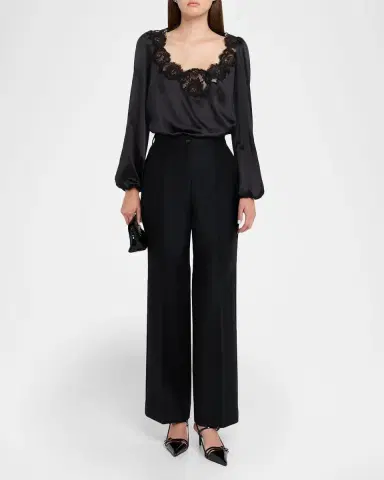 Dolce & Gabbana Lace-Trim Balloon-Sleeve Silk Blouse | Thumbnail 2 Dolce & Gabbana Lace-Trim Balloon-Sleeve Silk Blouse | Thumbnail 2