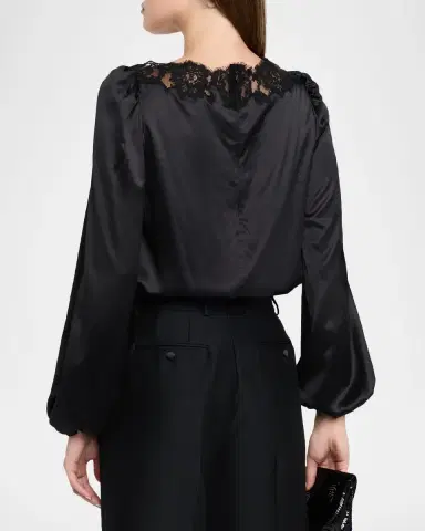 Dolce & Gabbana Lace-Trim Balloon-Sleeve Silk Blouse | Thumbnail 3 Dolce & Gabbana Lace-Trim Balloon-Sleeve Silk Blouse | Thumbnail 3