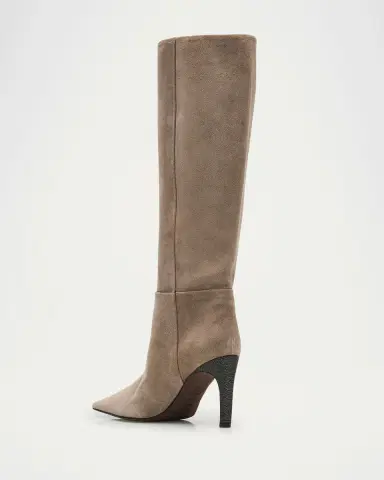 Brunello Cucinelli 85mm Soft Velour Knee-High Boots with Monili Heel | Thumbnail 3 Brunello Cucinelli 85mm Soft Velour Knee-High Boots with Monili Heel | Thumbnail 3