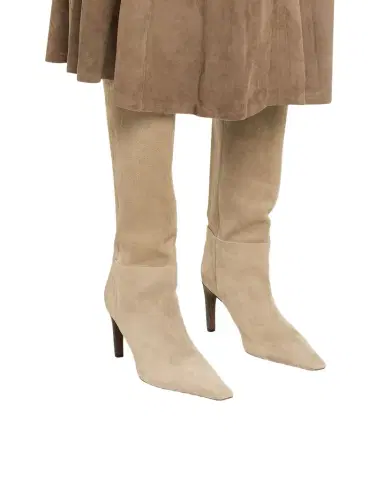 Brunello Cucinelli 85mm Soft Velour Knee-High Boots with Monili Heel | Thumbnail 1 Brunello Cucinelli 85mm Soft Velour Knee-High Boots with Monili Heel | Thumbnail 1