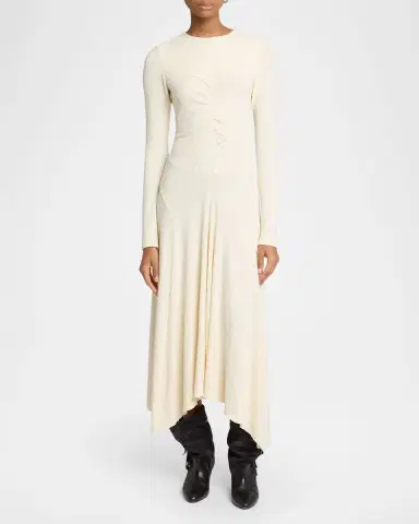 Isabel Marant Flora Ruched Boucle Long-Sleeve Midi Dress | Thumbnail 6 Isabel Marant Flora Ruched Boucle Long-Sleeve Midi Dress | Thumbnail 6
