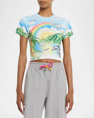CASABLANCA Aloha Short-Sleeve Crop T-Shirt | Thumbnail 4 CASABLANCA Aloha Short-Sleeve Crop T-Shirt | Thumbnail 4