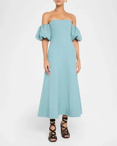 Ulla Johnson Nina Puff-Sleeve Off-The-Shoulder Midi Dress | Thumbnail 3 Ulla Johnson Nina Puff-Sleeve Off-The-Shoulder Midi Dress | Thumbnail 3