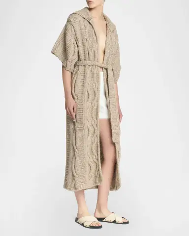 Malo Amelia Cashmere Cable-Knit Hooded Wrap Coat | Thumbnail 3 Malo Amelia Cashmere Cable-Knit Hooded Wrap Coat | Thumbnail 3
