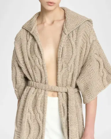 Malo Amelia Cashmere Cable-Knit Hooded Wrap Coat | Thumbnail 4 Malo Amelia Cashmere Cable-Knit Hooded Wrap Coat | Thumbnail 4