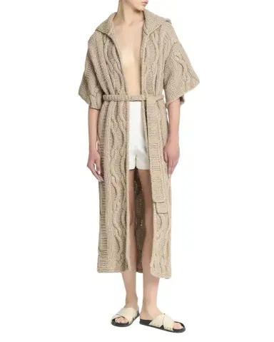 Malo Amelia Cashmere Cable-Knit Hooded Wrap Coat | Thumbnail 1 Malo Amelia Cashmere Cable-Knit Hooded Wrap Coat | Thumbnail 1