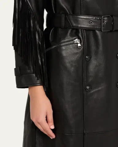 L'AGENCE Celina Leather Fringe Trench Coat | Thumbnail 5 L'AGENCE Celina Leather Fringe Trench Coat | Thumbnail 5