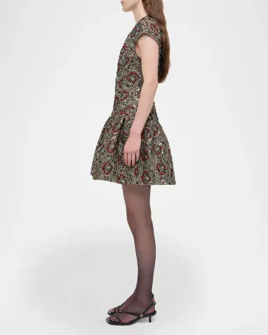 SIMKHAI Elowen Short-Sleeve Fit & Flare Jacquard Mini Dress | Thumbnail 4 SIMKHAI Elowen Short-Sleeve Fit & Flare Jacquard Mini Dress | Thumbnail 4