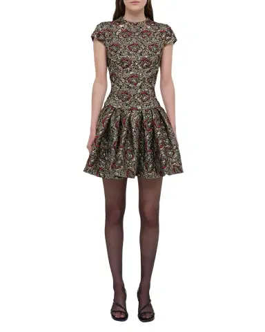 SIMKHAI Elowen Short-Sleeve Fit & Flare Jacquard Mini Dress | Thumbnail 1 SIMKHAI Elowen Short-Sleeve Fit & Flare Jacquard Mini Dress | Thumbnail 1