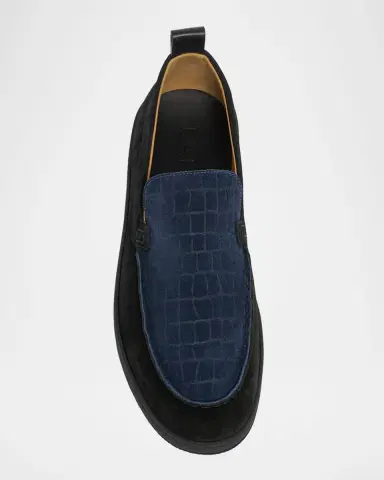 Lanvin Men's Croco-Embossed Suede Moccasins | Thumbnail 4 Lanvin Men's Croco-Embossed Suede Moccasins | Thumbnail 4