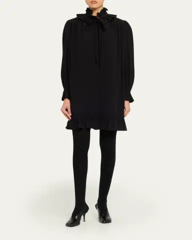 Chloé Ruffle Neck-Tie Silk Mini Shirtdress | Thumbnail 2 Chloé Ruffle Neck-Tie Silk Mini Shirtdress | Thumbnail 2