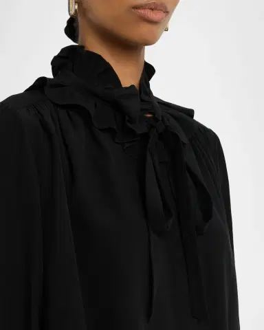 Chloé Ruffle Neck-Tie Silk Mini Shirtdress | Thumbnail 9 Chloé Ruffle Neck-Tie Silk Mini Shirtdress | Thumbnail 9