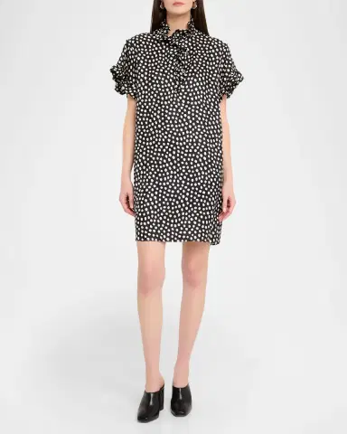 Chloé Dots Silk Jacquard Ruffle Short-Sleeve Mini Dress | Thumbnail 2 Chloé Dots Silk Jacquard Ruffle Short-Sleeve Mini Dress | Thumbnail 2