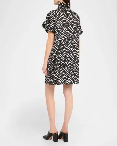 Chloé Dots Silk Jacquard Ruffle Short-Sleeve Mini Dress | Thumbnail 3 Chloé Dots Silk Jacquard Ruffle Short-Sleeve Mini Dress | Thumbnail 3