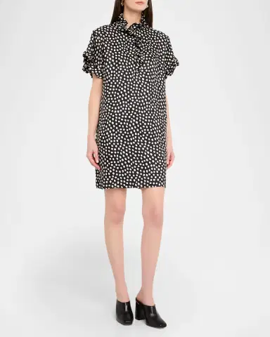 Chloé Dots Silk Jacquard Ruffle Short-Sleeve Mini Dress | Thumbnail 4 Chloé Dots Silk Jacquard Ruffle Short-Sleeve Mini Dress | Thumbnail 4