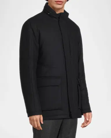 Corneliani Men's Technical Cashmere Field Jacket with Hood | Thumbnail 4 Corneliani Men's Technical Cashmere Field Jacket with Hood | Thumbnail 4
