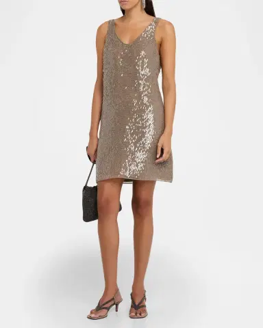 Brunello Cucinelli Crispy Silk Chiffon Mini Dress With Pailette Fringe Embroidery | Thumbnail 3 Brunello Cucinelli Crispy Silk Chiffon Mini Dress With Pailette Fringe Embroidery | Thumbnail 3