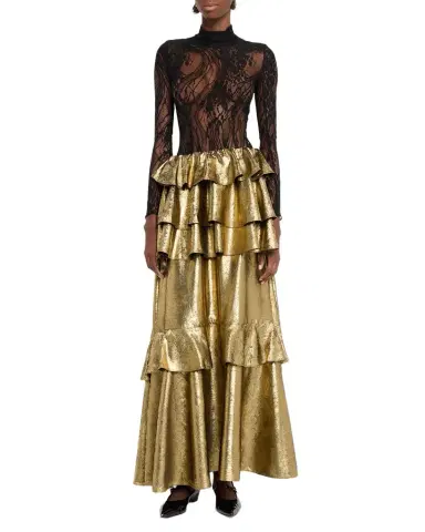 AKNVAS Vilhelmine Metallic Tiered Maxi Skirt | Thumbnail 1 AKNVAS Vilhelmine Metallic Tiered Maxi Skirt | Thumbnail 1