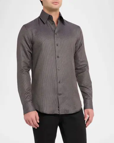 Emporio Armani Men's Micro-Dot Cotton Modern Fit Sport Shirt | Thumbnail 3 Emporio Armani Men's Micro-Dot Cotton Modern Fit Sport Shirt | Thumbnail 3