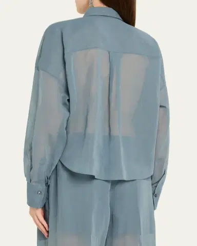 Brunello Cucinelli Twisted Sheer Cotton Button-Down Shirt | Thumbnail 3 Brunello Cucinelli Twisted Sheer Cotton Button-Down Shirt | Thumbnail 3