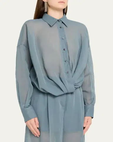 Brunello Cucinelli Twisted Sheer Cotton Button-Down Shirt | Thumbnail 4 Brunello Cucinelli Twisted Sheer Cotton Button-Down Shirt | Thumbnail 4