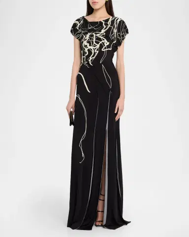 Jason Wu Collection Bicolor Scribble-Print Gown | Thumbnail 4 Jason Wu Collection Bicolor Scribble-Print Gown | Thumbnail 4