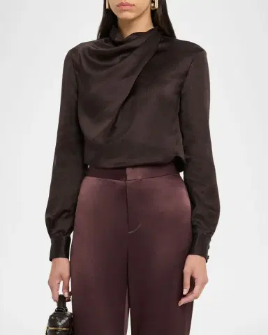 Gabriela Hearst Marcela Cowl-Neck Textured Silk Long-Sleeve Top | Thumbnail 3 Gabriela Hearst Marcela Cowl-Neck Textured Silk Long-Sleeve Top | Thumbnail 3