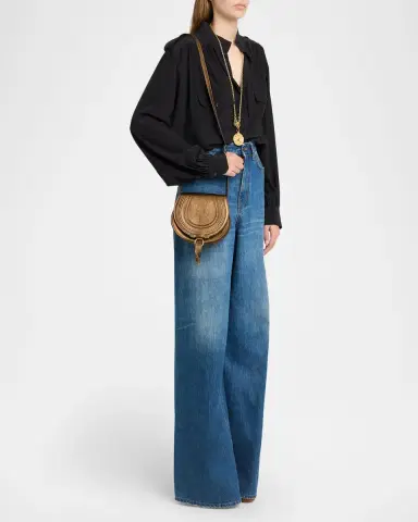 Chloé Marcie Small Saddle Crossbody Bag in Metallic Leather | Thumbnail 5 Chloé Marcie Small Saddle Crossbody Bag in Metallic Leather | Thumbnail 5