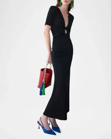 Carolina Herrera Elbow-Sleeve Ruched Maxi Dress | Thumbnail 3 Carolina Herrera Elbow-Sleeve Ruched Maxi Dress | Thumbnail 3