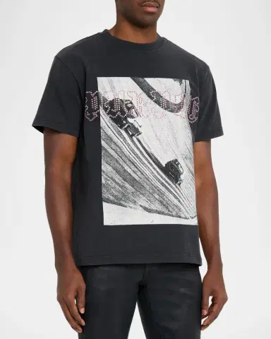 PURPLE Men's Cotton Studded-Logo Graphic T-Shirt | Thumbnail 3 PURPLE Men's Cotton Studded-Logo Graphic T-Shirt | Thumbnail 3