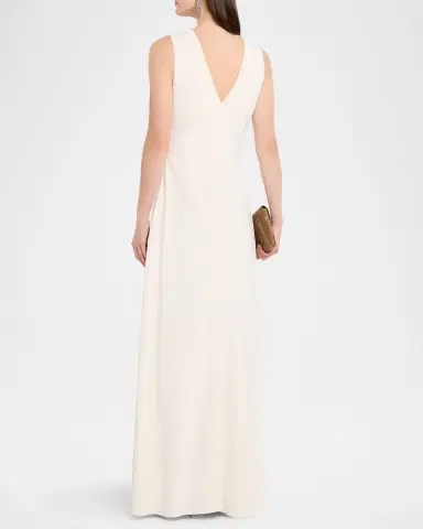 Brunello Cucinelli Monili V-Neck Sleeveless Crepe Cady Maxi Dress | Thumbnail 3 Brunello Cucinelli Monili V-Neck Sleeveless Crepe Cady Maxi Dress | Thumbnail 3