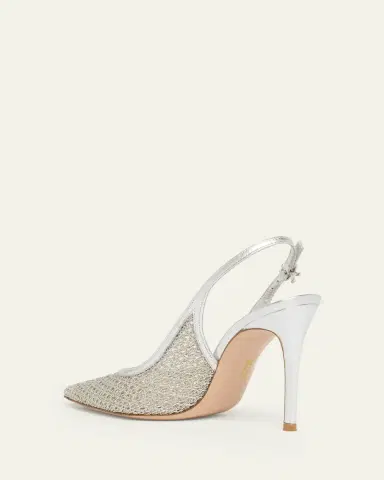 Gianvito Rossi 95mm Itaca Metallic Leather and Mesh Slingback Pumps | Thumbnail 2 Gianvito Rossi 95mm Itaca Metallic Leather and Mesh Slingback Pumps | Thumbnail 2