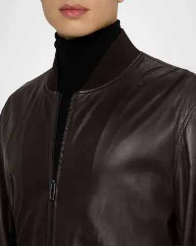 Emporio Armani Men's Leather Knit-Trim Jacket | Thumbnail 4 Emporio Armani Men's Leather Knit-Trim Jacket | Thumbnail 4