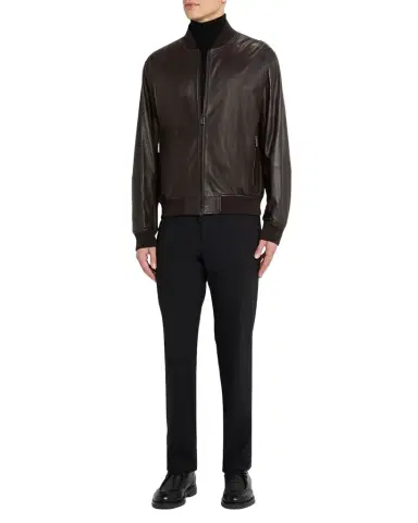 Emporio Armani Men's Leather Knit-Trim Jacket | Thumbnail 1 Emporio Armani Men's Leather Knit-Trim Jacket | Thumbnail 1