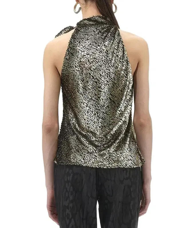 Textured Metallic Jacquard Halter Top Textured Metallic Jacquard Halter Top