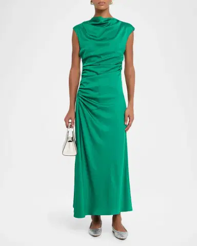 SIMKHAI Burke Draped Sleeveless Satin Dress | Thumbnail 2 SIMKHAI Burke Draped Sleeveless Satin Dress | Thumbnail 2