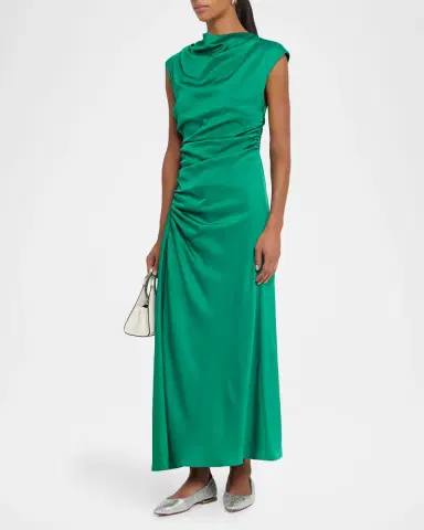 SIMKHAI Burke Draped Sleeveless Satin Dress | Thumbnail 4 SIMKHAI Burke Draped Sleeveless Satin Dress | Thumbnail 4