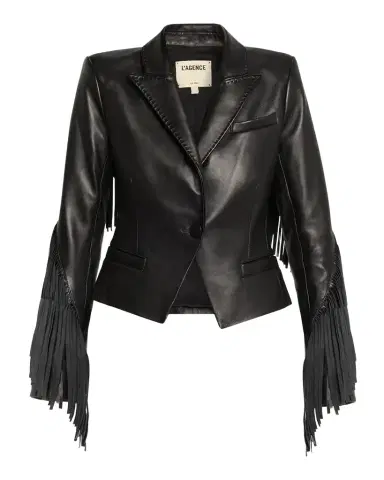 L'Agence Vashti Fringed Lambskin Leather Blazer | Thumbnail 1 L'Agence Vashti Fringed Lambskin Leather Blazer | Thumbnail 1