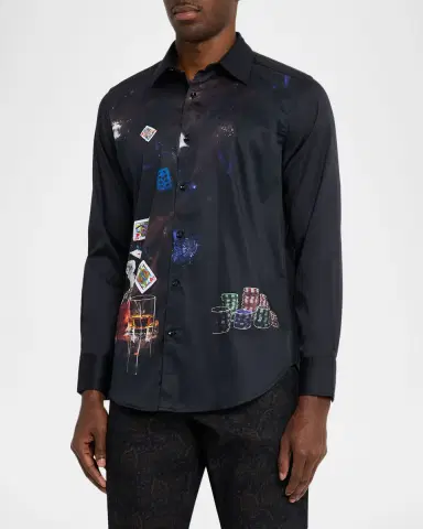 Robert Graham Men's Royal Flush Poker-Print Button-Down Shirt | Thumbnail 3 Robert Graham Men's Royal Flush Poker-Print Button-Down Shirt | Thumbnail 3