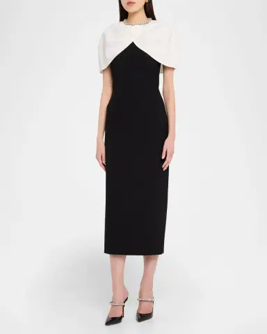 Roland Mouret Crystal Colorblock Capelet Midi Dress | Thumbnail 3 Roland Mouret Crystal Colorblock Capelet Midi Dress | Thumbnail 3