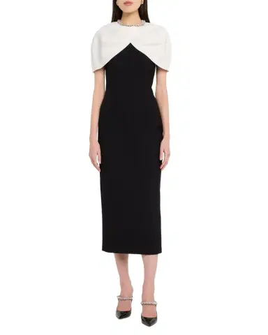 Roland Mouret Crystal Colorblock Capelet Midi Dress | Thumbnail 1 Roland Mouret Crystal Colorblock Capelet Midi Dress | Thumbnail 1