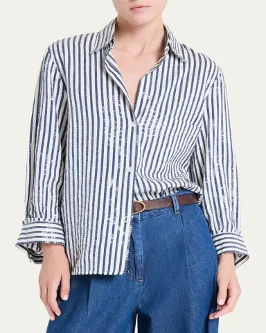 TWP Next Morning Sequined Stripe Button-Front Shirt | Thumbnail 4 TWP Next Morning Sequined Stripe Button-Front Shirt | Thumbnail 4