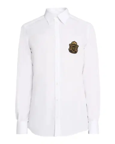 Dolce & Gabbana Men's Cotton Heraldic-Patch Button-Down Shirt | Thumbnail 1 Dolce & Gabbana Men's Cotton Heraldic-Patch Button-Down Shirt | Thumbnail 1