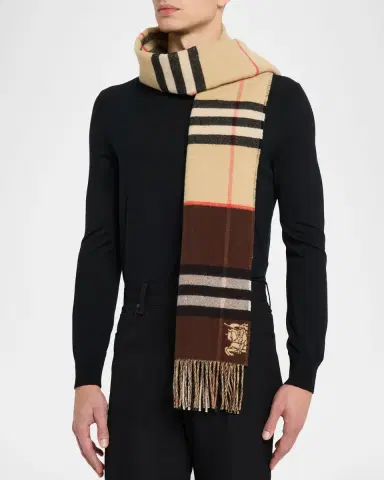 Burberry Men's Contrast Check Double-Faced Cashmere Scarf | Thumbnail 2 Burberry Men's Contrast Check Double-Faced Cashmere Scarf | Thumbnail 2