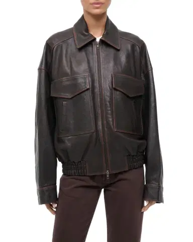 Staud Eugene Distressed Leather Jacket | Thumbnail 1 Staud Eugene Distressed Leather Jacket | Thumbnail 1