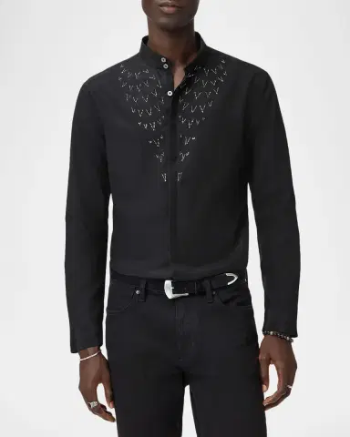 JOHN VARVATOS Men's Lex ilk and Wool Rhinestone-Embellished Button-Down Shirt | Thumbnail 3 JOHN VARVATOS Men's Lex ilk and Wool Rhinestone-Embellished Button-Down Shirt | Thumbnail 3