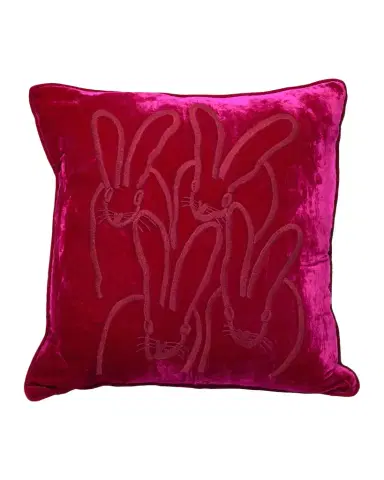 Hunt Slonem Hand-Embroidered Velvet Bunny Pillow, 22" Square | Thumbnail 1 Hunt Slonem Hand-Embroidered Velvet Bunny Pillow, 22" Square | Thumbnail 1