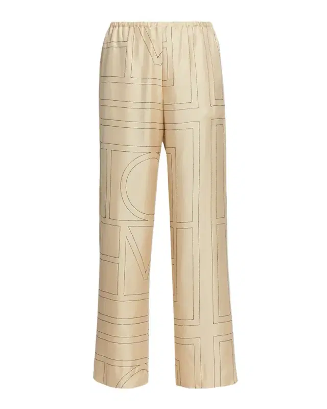 Monogram Silk Straight-Leg Ankle Pajama Pants Monogram Silk Straight-Leg Ankle Pajama Pants