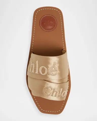 Chloé Woody Satin Flat Logo Ribbon Slide Sandals | Thumbnail 3 Chloé Woody Satin Flat Logo Ribbon Slide Sandals | Thumbnail 3
