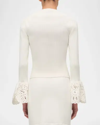 SIMKHAI Elyse Long-Sleeve Embroidered Cuff Top | Thumbnail 2 SIMKHAI Elyse Long-Sleeve Embroidered Cuff Top | Thumbnail 2